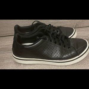 Crocs Black Leather and Suede Sneakers with White Trim.M9 W11